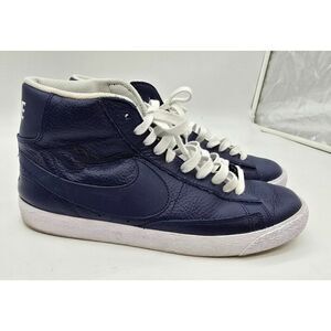 Nike High-Top Sneakers Mens Size 9 Blue Leather With White Laces